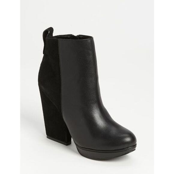 Steve Madden Upstage Ankle Boots Suede Leather Chunky Heel Platform Boots Black - Picture 1 of 8